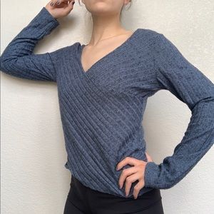 SOLD Derek Heart Blue Soft Knit Wrap Top